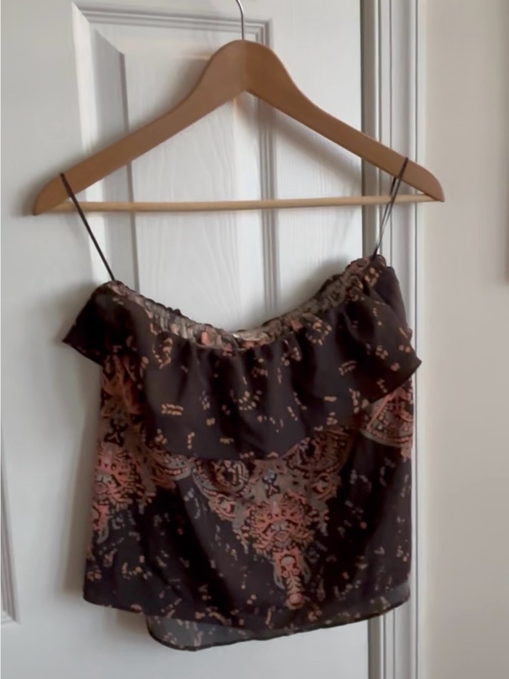 Free People Dark Paisley Ruffle Strapless Cami with Coral Accents